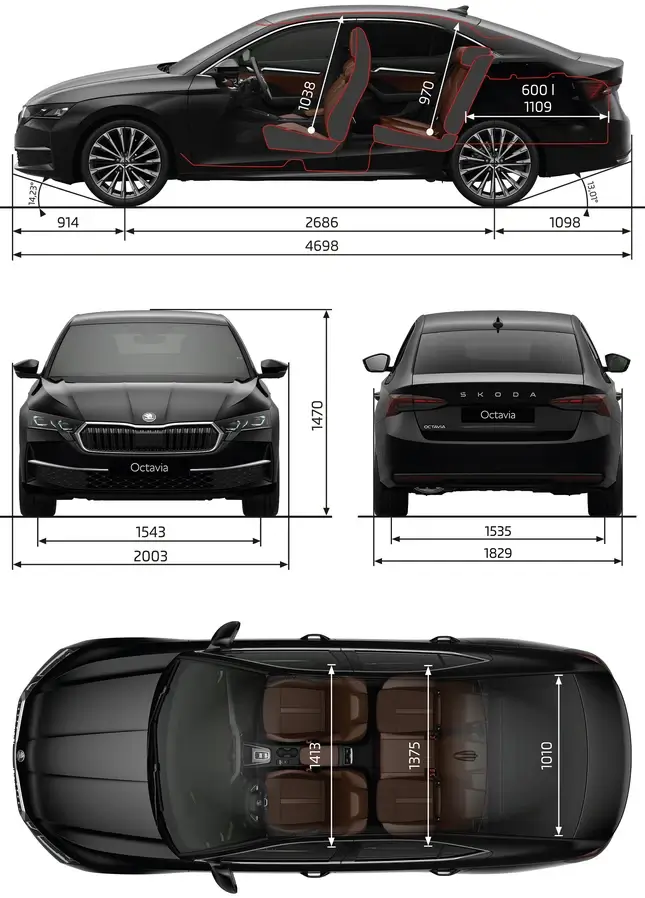 Розміри автомобіля Skoda Octavia